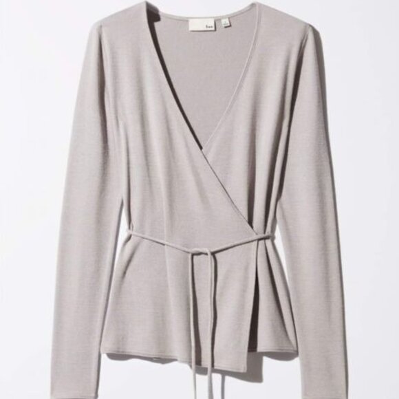 Aritzia Wilfred Free Katsia Longsleeve Knit Wrap Tee - Ashen/Taupe Grey, Size L - Picture 1 of 4